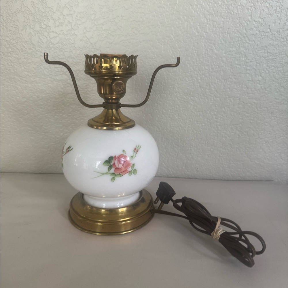 Vintage Milk Glass Lamp Roses